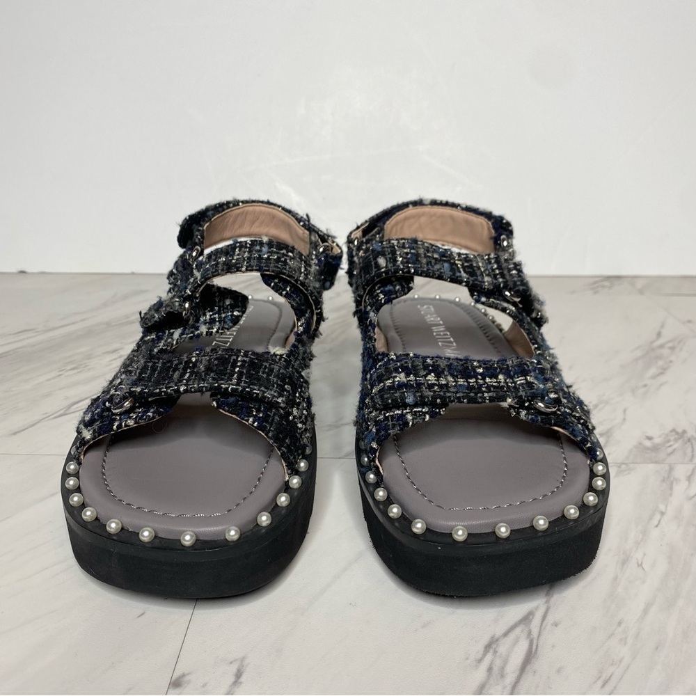 Stuart Weitzman Zoe Lift Embellished Tweed Sandal 8B - Picture 2 of 15